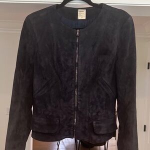 L'Agence Navy Blue Suede Zip Jacket - Size M
